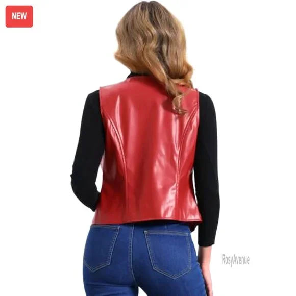 Faux Leather Vest Sleeveless Zipper Motorcycle Biker Waistcoat Jacket
